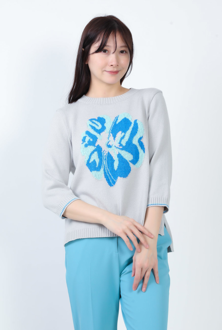 Se ninon 婦人服 インターシャニット フラワーインターシャ 丸首